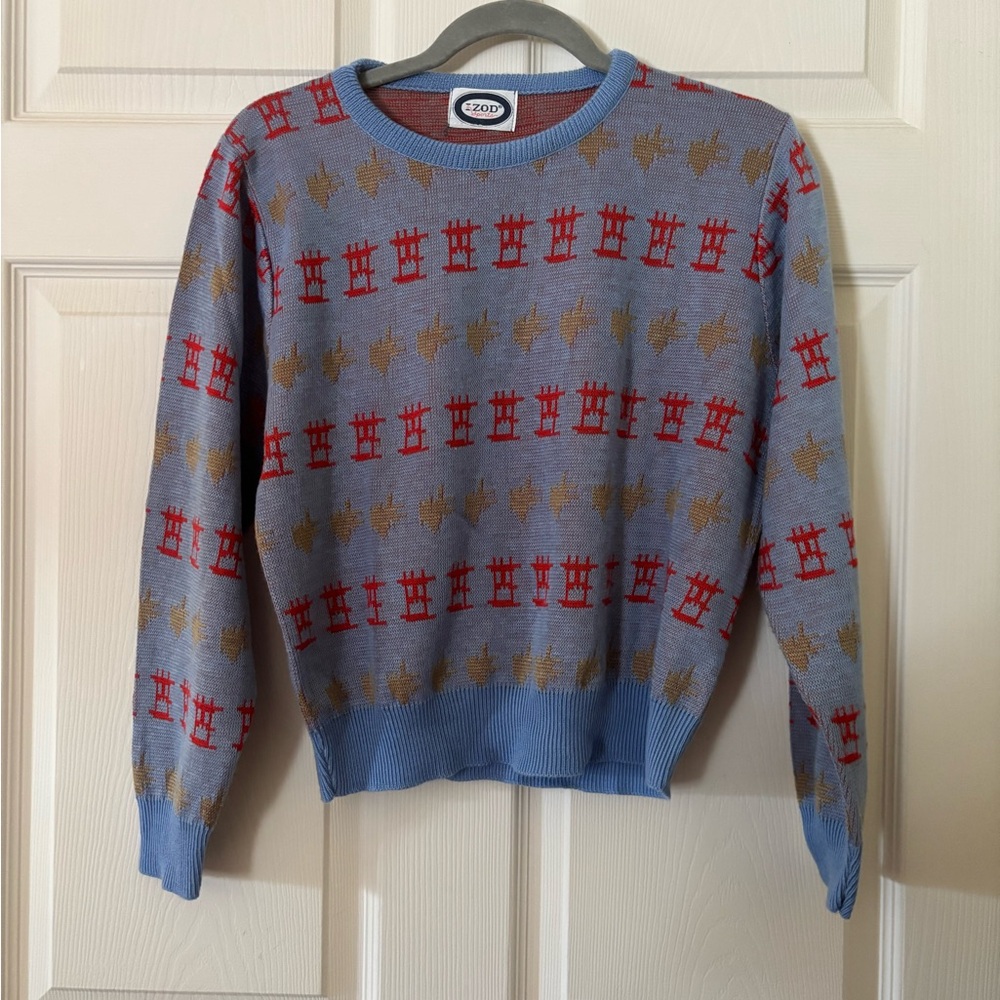 VINTAGE IZOD Blue and Red Patterned Sweater